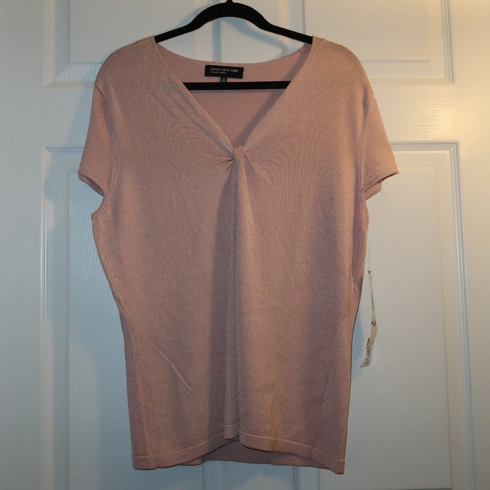 Jones New York Knit Top‎ Petal Pink XL Twist V-Neck Minimalist Work Office